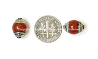 2 BEADS - Tibetan Carnelian Beads with Tibetan Silver Caps - Handmade Tibetan Beads, Pendants, Jewelry - TibetanBeadStore- B1014-2