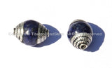 2 BEADS - Tibetan Lapis Beads with Tibetan Silver Caps - Ethnic Nepal Tibetan Beads - B1005S-2