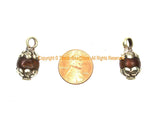 2 PENDANTS - Ethnic Tibetan Carnelian Gemstone Charm Pendants with Repousse Tibetan Silver Metal Floral Caps - WM7985R-2