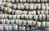 50 BEADS 8mm Size Tibetan Ethnic White Bone Inlaid Beads with Turquoise & Coral Inlays - LPB12S-50