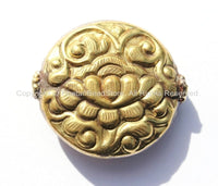 1 BEAD - LARGE Repousse Carved Round Brass Focal Tibetan Bead with Lotus Floral Details - Unique Ethnic Handmade Tibetan Beads - B2550-1
