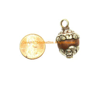 Ethnic Tibetan Carnelian Charm Pendant with Repousse Tibetan Silver Metal Floral Caps - WM7985K