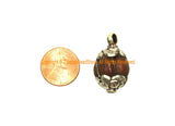 Ethnic Tibetan Old Carnelian Melon-Shaped Drop Charm Pendant with Tibetan Silver Wire Inlay & Repousse Floral Caps - WM7994A
