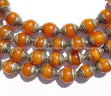 10 BEADS - Tibetan Amber Color Resin Beads with Tibetan Silver Caps - Ethnic Tribal Tibetan Beads - B2135S-10