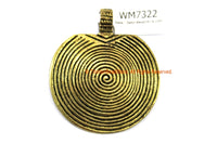 Brass Spiral Tibetan Pendant - Ethnic Tribal Lightweight Brass Tone Disc Pendant - 46mm x 53mm - Tibetan Brass Pendant - WM7322