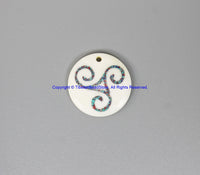 3 PENDANTS Tibetan Triskele Triskelions Design Bone Charm Pendants with Turquoise, Coral Inlays - Handmade Bone Pendant- WM7928-3