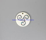3 PENDANTS Tibetan Triskele Triskelions Design Bone Charm Pendants with Turquoise, Coral Inlays - Handmade Bone Pendant- WM7928-3