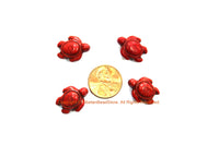 4 BEADS - Red Howlite Carved Turtle Charm Beads - Swimming Turtle Bead Charms - Charms, Beads, Findings - Small Turtle Beads - B2742R-4