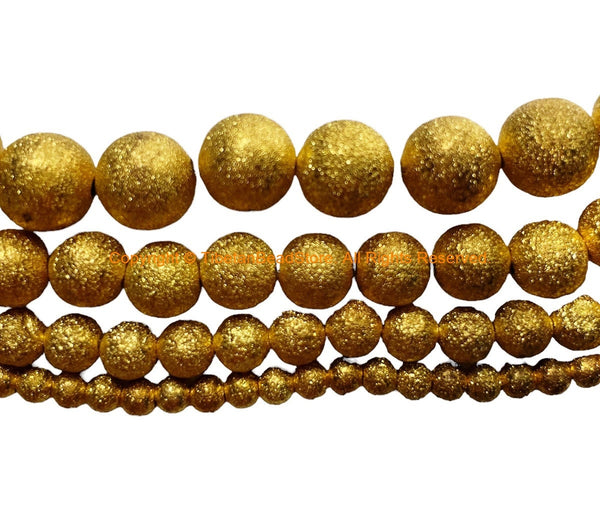 Gold Color Textured Round Spacer Beads Strand - Gemstone Beads Strands - GS53