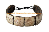 Adjustable Tibetan 8 Auspicious Symbols Wrist Bracelet- Buddhist Yoga Bracelet Tribal Bracelet Nepal Tibet Carved Bone Bracelet- C295
