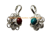 2 COUNTERS - Handmade Tibetan Mala Prayer Beads Counters with Turquoise and Coral Bead Inlays - T258