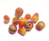 Tibetan Amber Color Resin Guru Bead Set with Turquoise, Coral Inlays - 1 SET - Tibetan Amber Guru Beads - GB37-1