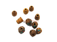 1 SET - Tibetan Inlaid Rudraksha Seed Guru Bead Set - Tibetan Guru Beads - Turquoise & Coral Inlays - Mala Supplies - GB65-1