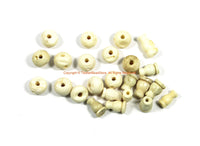 20 SETS - AS IS Lot White Bone Tibetan Guru Bead Sets - Ivory White Bone 3 Hole Guru Beads & Caps - Prayer Mala Making Supply- GB67-20