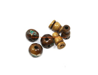 3 SETS - Tibetan Inlaid Antiqued Bone Guru Bead Sets - Tibetan Bone Guru Beads with Turquoise, Coral Inlays - Mala Making Supply - GB71-3