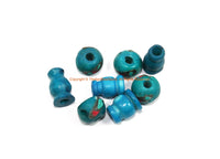 4 SETS - Tibetan Inlaid Blue Bone Guru Bead Sets - Tibetan Blue Bone Guru Beads with Turquoise, Coral Inlays - Mala Making Supply - GB76-4