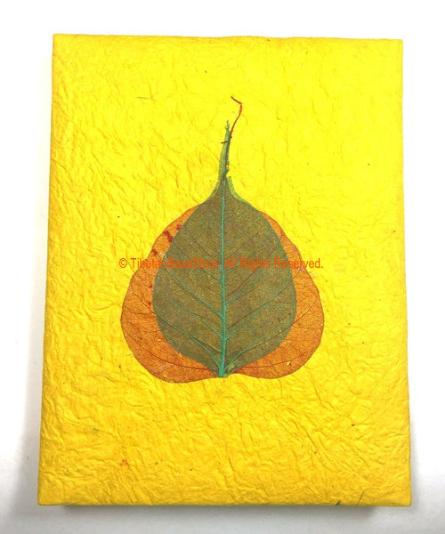 Handmade Bodhi Leaf Decorated Lokta Paper Notebook from Nepal - HC134A