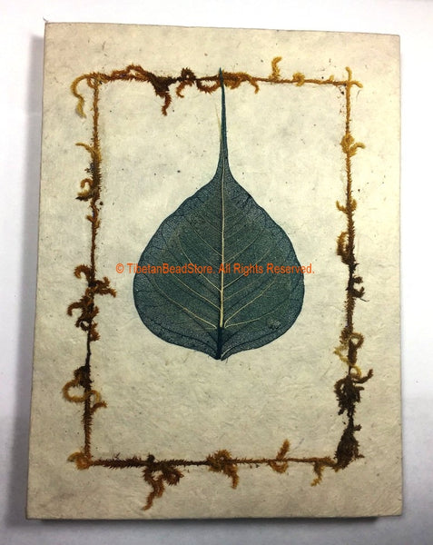Handmade Bodhi Leaf Decorated Lokta Paper Notebook from Nepal - HC134B