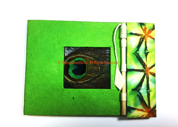 Handmade Peacock Feather & Lokta Paper Notebook from Nepal - HC135A