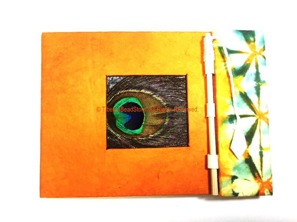 Handmade Peacock Feather & Lokta Paper Notebook from Nepal - HC135B