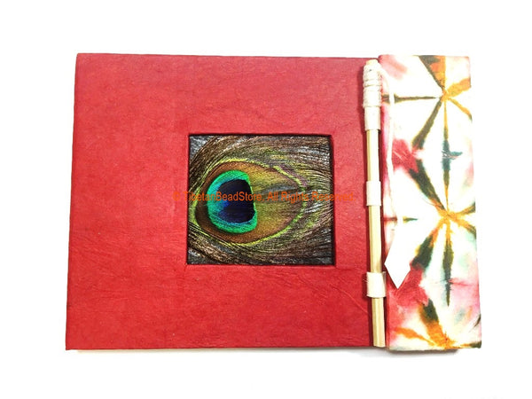 Handmade Peacock Feather & Lokta Paper Notebook from Nepal - HC135D