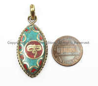 Nepal Tibetan Buddha Wisdom Eyes Pendant with Brass, Turquoise, Coral Inlay Nepal Pendant Tibetan Pendant Tibet Pendant - WM5919