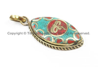 Nepal Tibetan Buddha Wisdom Eyes Pendant with Brass, Turquoise, Coral Inlay Nepal Pendant Tibetan Pendant Tibet Pendant - WM5919