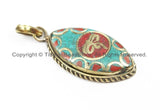 Nepal Tibetan Buddha Wisdom Eyes Pendant with Brass, Turquoise, Coral Inlay Nepal Pendant Tibetan Pendant Tibet Pendant - WM5919