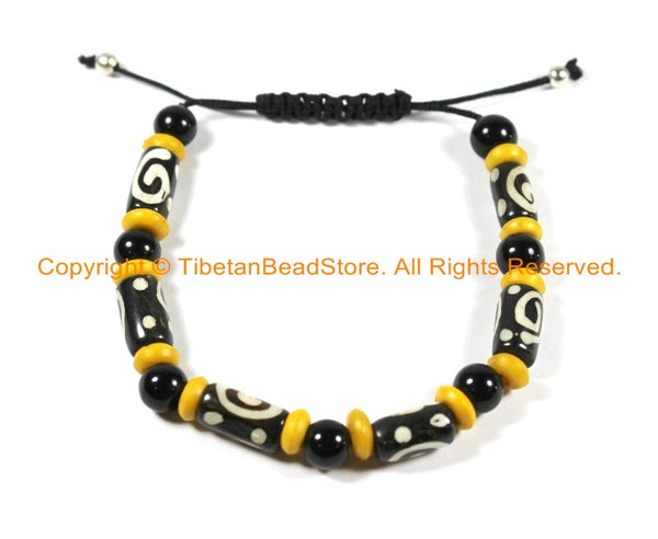 Adjustable Tibetan Bone Beads Bracelet- Bone Bracelet- Yoga Bracelet Tribal Bone Mala Beads Bracelet- Boho Bracelet- C126