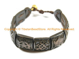 Adjustable Tibetan Carved 8 Auspicious Signs Dark Bone Wrist Bracelet- Buddhist Yoga Bracelet Tribal Bracelet Carved Bone Bracelet- C134
