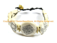 Adjustable Tibetan 8 Auspicious Symbols Bone Wrist Bracelet- Buddhist Yoga Bracelet Tribal Bracelet Nepal Tibet Carved Bone Bracelet- C135