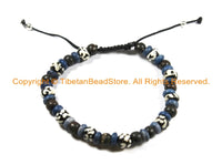 Adjustable Tibetan Etched OM Mantra Bone & Wood Beads Wrist Mala Bracelet- Yoga Bracelet Tribal Nepal Tibet Bracelet- Boho Bracelet- C142