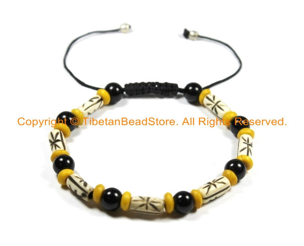 Adjustable Tibetan Mixed Beads Wrist Mala Bracelet- Unisex Bracelet- Yoga Bracelet Tribal Nepalese Tibetan Bone Beads Boho Bracelet- C153
