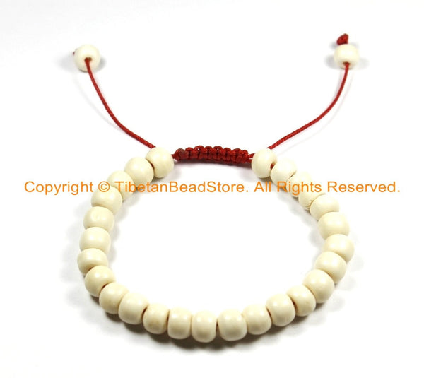 Adjustable Tibetan Bone Beads Bracelet- Boho Bracelet Unisex Wrist Mala Bracelet Yoga Bracelet Nepal Tibet Mala Beads Bracelet - C160