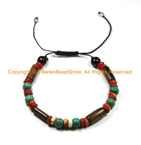 Adjustable Tibetan Bone Beads Bracelet- Boho Bracelet Unisex Bracelet Yoga Bracelet Nepal Tibetan Jewelry Beads Bracelet - C169