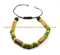Adjustable Tibetan Bone & Wood Beads Bracelet- Boho Bracelet Unisex Bracelet Yoga Bracelet Nepal Tibetan Jewelry Beads Bracelet - C173