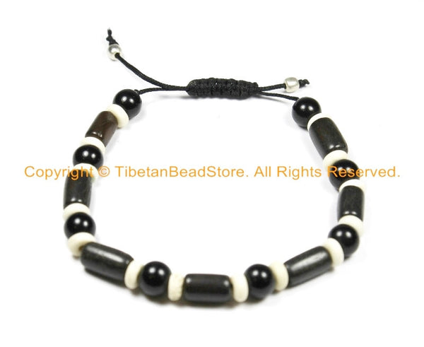 Adjustable Tibetan Bone Beads Bracelet- Boho Bracelet Unisex Bracelet Yoga Bracelet Handmade Tibetan Jewelry Stackable Beads Bracelet- C178