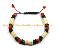 Adjustable Tibetan Bone & Wood Beads Bracelet- Boho Bracelet Unisex Bracelet Yoga Bracelet Nepal Tibetan Jewelry Beads Bracelet - C185