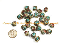 2 BEADS Tibetan Beads-Turquoise Beads Coral Beads Nepalese Beads Tibet Beads Tribal Beads Bohemian Country Beads Nepal Beads- B3034-2