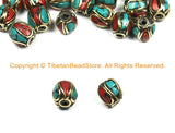 2 BEADS Tibetan Beads-Turquoise Beads Coral Beads Nepalese Beads Tibet Beads Tribal Beads Bohemian Country Beads Nepal Beads- B3032-2