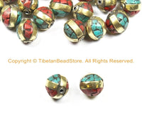 2 BEADS Tibetan Beads-Turquoise Beads Coral Beads Nepalese Beads Tibet Beads Tribal Beads Bohemian Country Beads Nepal Beads- B3029-2