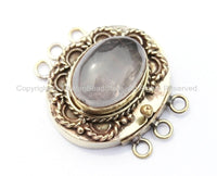 OOAK Tibetan Handmade Brass Clasp with Rose Quartz Inlay - Handmade Findings - Tibetan Jewelry - Tibetan Beads - Ethnic Clasps - B2681
