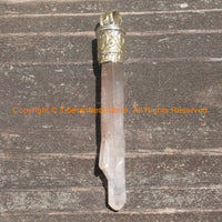Tibetan Crystal Quartz Point Pendant with Tibetan Silver Carved Bail - Healing Quartz TibetanBeadStore Himalayan Crystal Pendant- WM6265