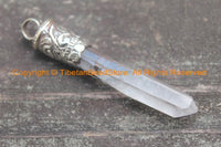 Tibetan Crystal Quartz Point Pendant with Tibetan Silver Carved Bail - Healing Quartz TibetanBeadStore Himalayan Crystal Pendant- WM6267