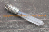 Tibetan Crystal Quartz Point Pendant with Tibetan Silver Carved Bail - Healing Quartz TibetanBeadStore Himalayan Crystal Pendant- WM6267