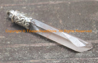 Tibetan Crystal Quartz Point Pendant with Tibetan Silver Carved Bail - Healing Quartz TibetanBeadStore Himalayan Crystal Pendant- WM6268