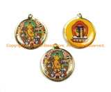 Reversible Tibetan Buddha & Kalachakra Pendant - Enamel Buddha Pendant Earring Supplies Nepal Jewelry Supplies Tibetan Pendant- WM6320