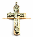 Tibetan Reversible Howlite Turquoise Cross Pendant with Tibetan Silver Bail, Repousse Hand Carved Snake & Floral Vine Details- WM6135