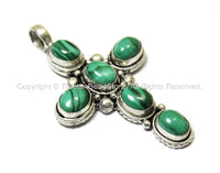 Tibetan Cross pendant with Malachite Inlay - Handmade Tibetan Jewelry Cross Pendant - Nepal Nepalese Tibet Jewelry TibetanBeadStore - WM2453