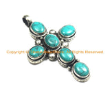 Nepal Tibetan Cross pendant with Turquoise Inlay - Nepalese Pendant Tibetan Pendant Nepal Tibet Ethnic - Inlaid Cross Pendant - WM519